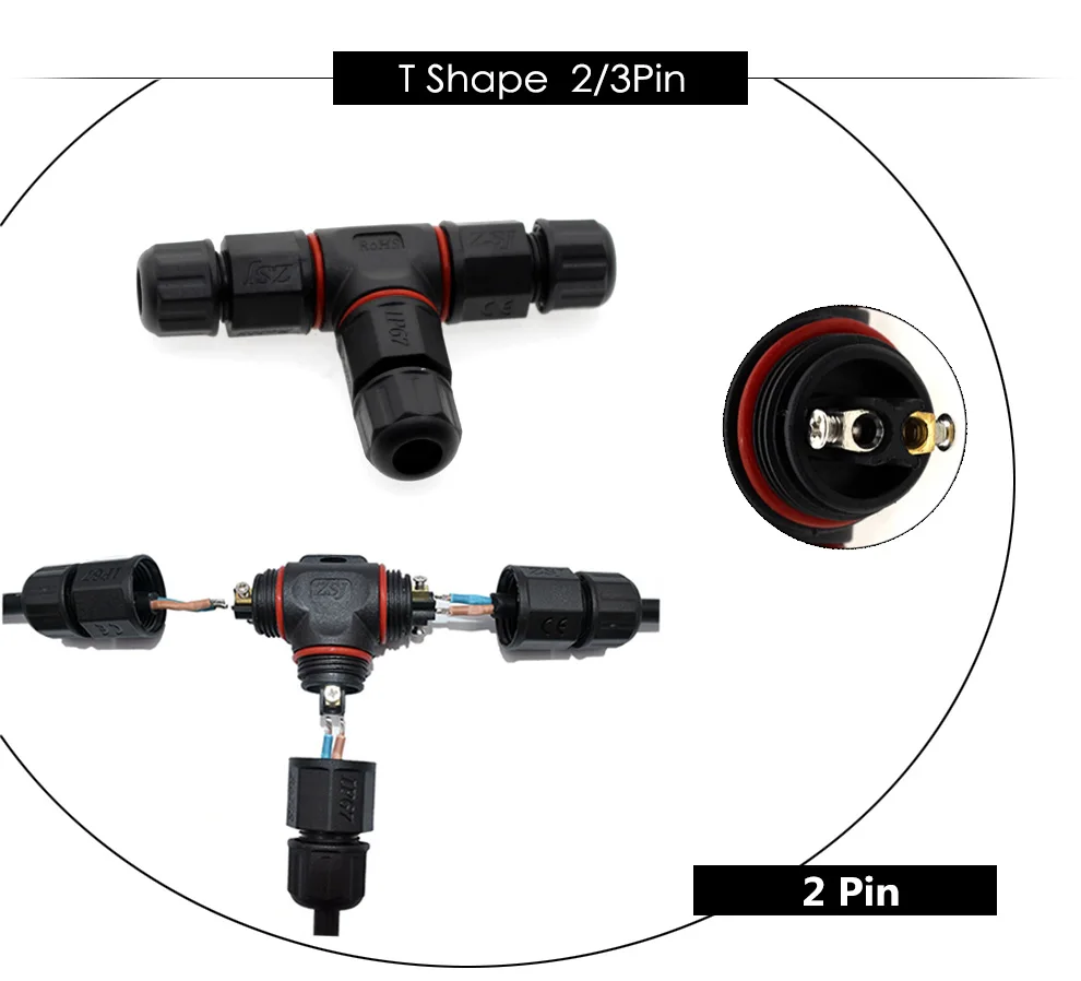 IP67 водонепроницаемый разъем 2 Pin 3 Pin электрический терминал адаптер провода разъем прямой/T Форма для наружного светодиодный светильник