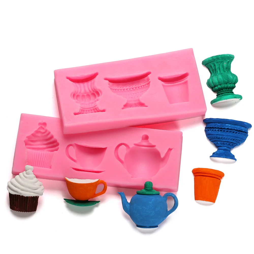 2PCS 3D Teapot Cup Vase Porcelain Cake Silicone Mold Sugar Mold