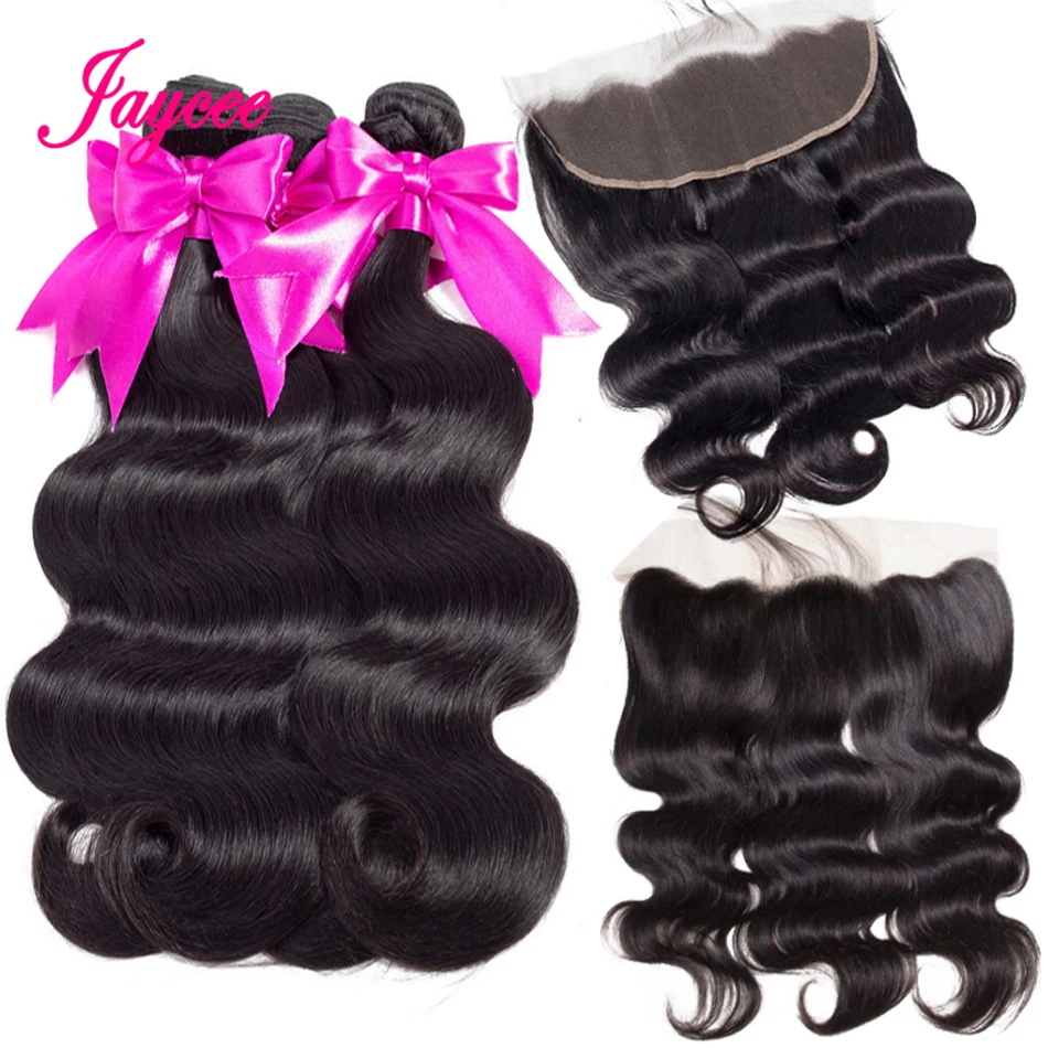 

Jaycee Malaysian Body Wave Bundles with frontal 13* 4 Remy Human Hair Bundles With Lace Frontal Closure with Bundles