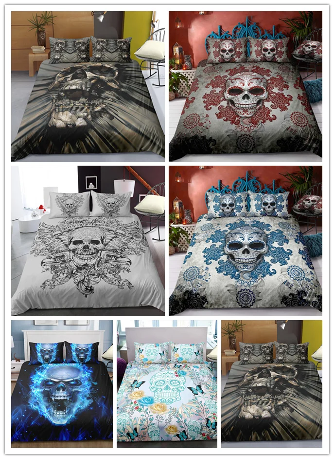 3d Sugar Skull Duvet Cover Set Queen King Size 3d Dead Skulls Bedding Sets Comforter Covers Bed Bedline Bedding Sets Aliexpress