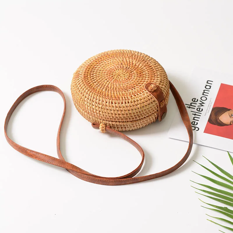 

COZMOZ circle rattan bags for women ladies crossbody straw bag women's bag bolsos mujer handmade Round bamboo bags
