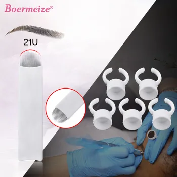 

Microblading Needles Ink Cup Ring Kit Eyebrow Permanent Makeup Tattoo Blades Disposable 3D Embroidery Artists Learner Tattoo Kit