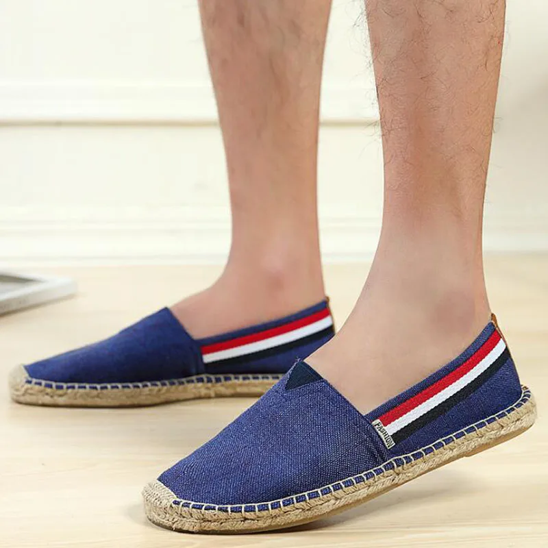 

2019 Summer Ethnic Style men Espadrille Casual Flats Shoes Canvas Driving Loafers Flats Hemp Insole Fisherman Shoes II-03Z