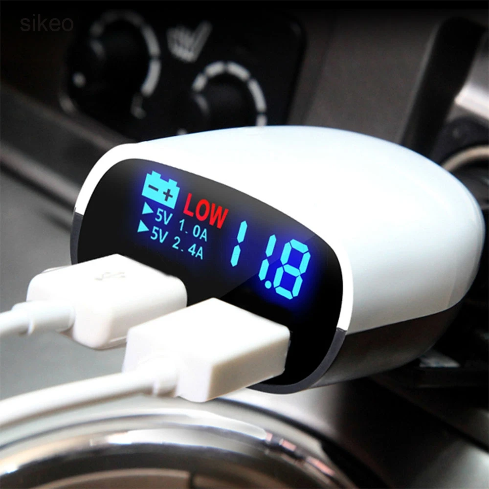 

sikeo 5V 2.4A+1A Dual USB Car Charger Adapter LED Monitor Display For iPhone 5 6 6S 7 Ipad Samsung Tablet Car-Charger