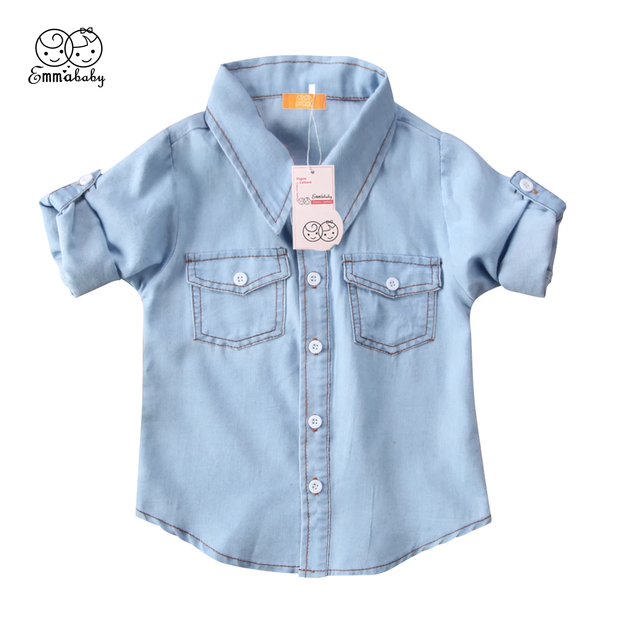 

Baby Girls Boys Kids Gentleman Newborn Denim Long Sleeve Pockets Button Turn-Down Collar Clothes
