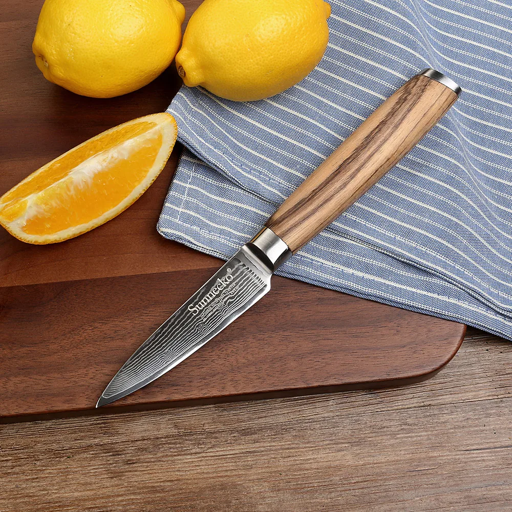 

SUNNECKO 3.5" Fruit Paring Knife Damascus Steel Blade Japanese VG10 Core Kitchen Knives Vegetable Cutter Original Wood Handle