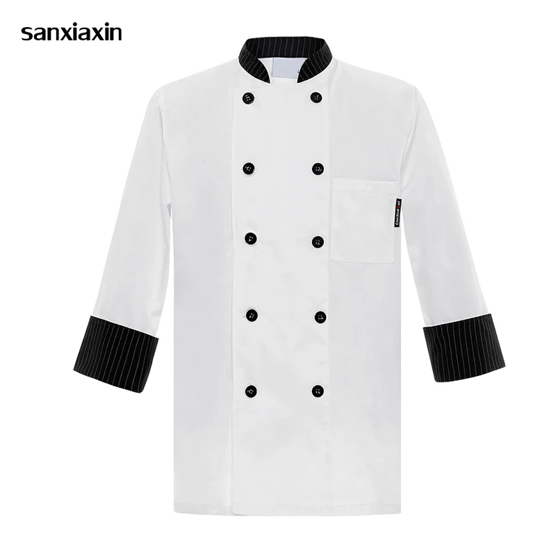 

New White Long Sleeves Waitress Uniform Hotel Chef Jacket Restauant Chef Uniform Double Breasted Chef Clothing Kitchen Cook Wear