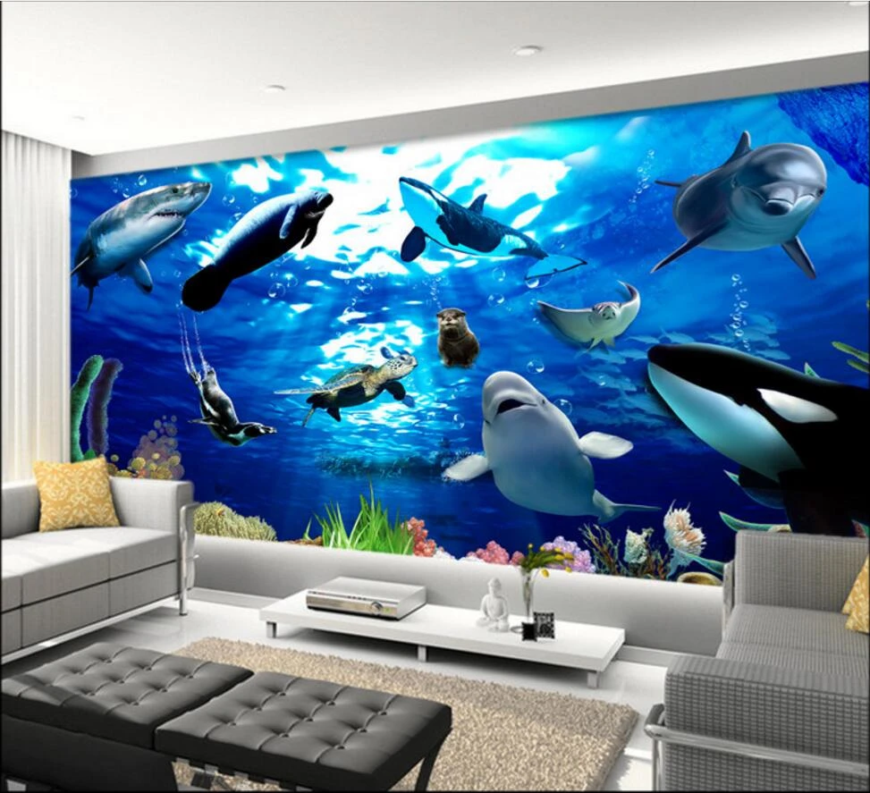 カスタム壁画3d写真の壁紙海の世界の動物種の装飾絵画3d壁の壁画の壁紙リビングルームの壁3 D Wallpapers For Living Room 3d Wall Murals Wallpaperphoto Wallpaper Aliexpress