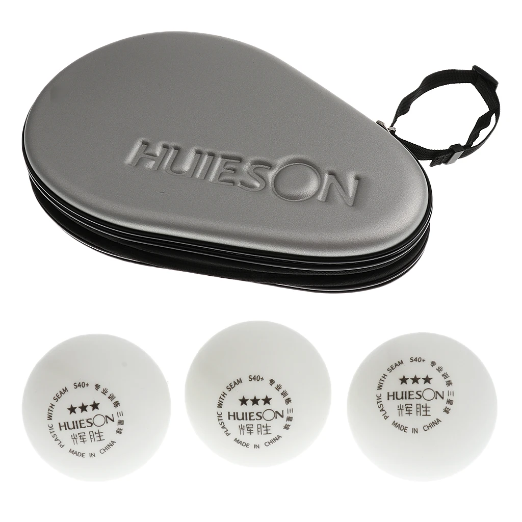 Deluxe PU Leather Table Tennis Paddle Bag Ping Pong Paddle Case with Velvet Lining + 3 Pieces 40+mm Table Tennis Balls