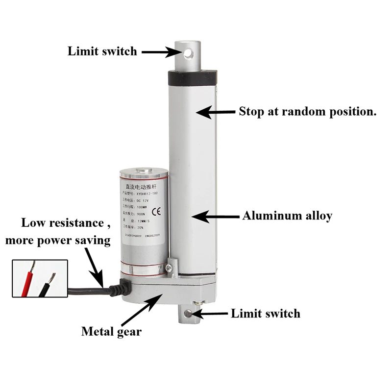 Электродвигатель из алюминиевого сплава DC 12 В линейный привод 50 100 200 300 400 500 мм 200N открывалка для окон 20 мм/сек