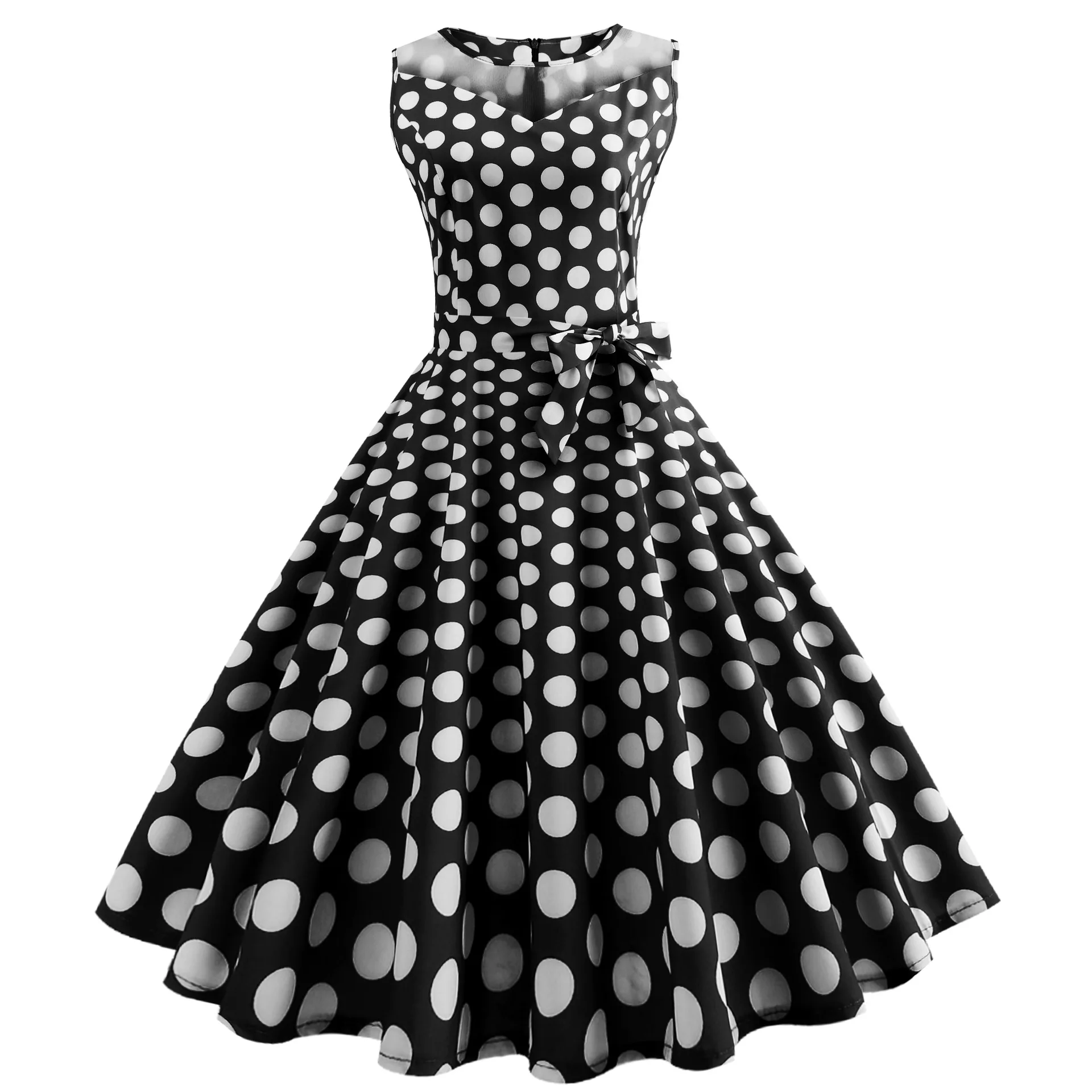 

Black Polka Dot Summer Dress Women Lace Patchwork Retro Swing Sundress 50s 60s Elegant Vintage Rockabilly Dresses Party Office