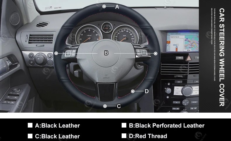 MEWANT-for Opel Astra 2004 2005 Opel Corsa 2009 Opel Zaflra 2004-2006-Black Artificial Leather Auto Steering Wheel Cover