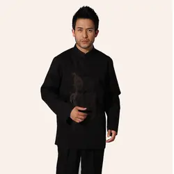 Черный Для мужчин хлопка с длинным рукавом кунг-фу рубашка Китайский Стиль вышивка дракон рубашка Размеры M, L, XL, XXL, XXXL hombre camisa MS022