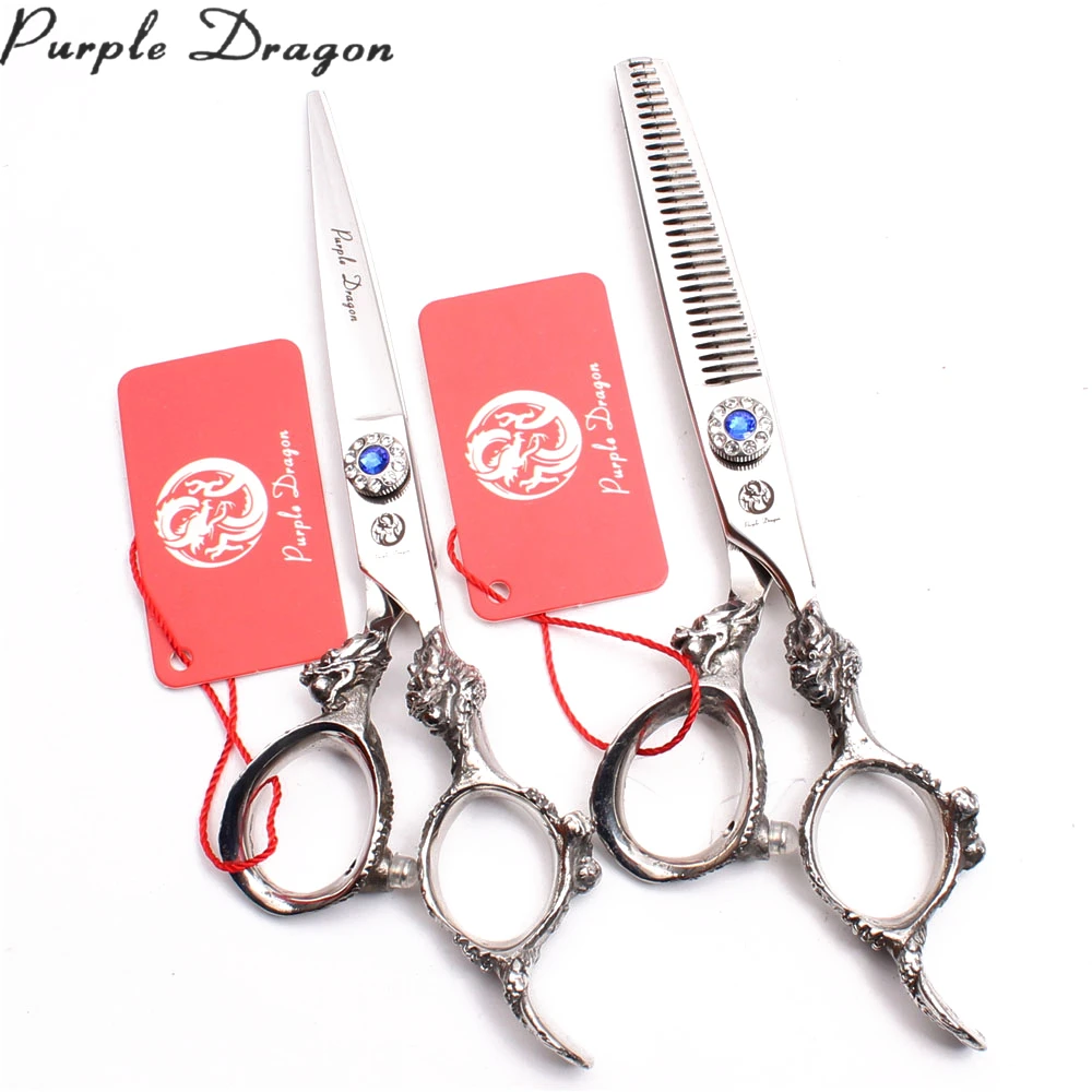 

5.5In. 16cm Purple Dragon JP 440C Shiny Hairdressing Scissors Straight Shears Thinning Scissors Professional Hair Scissors Z9004