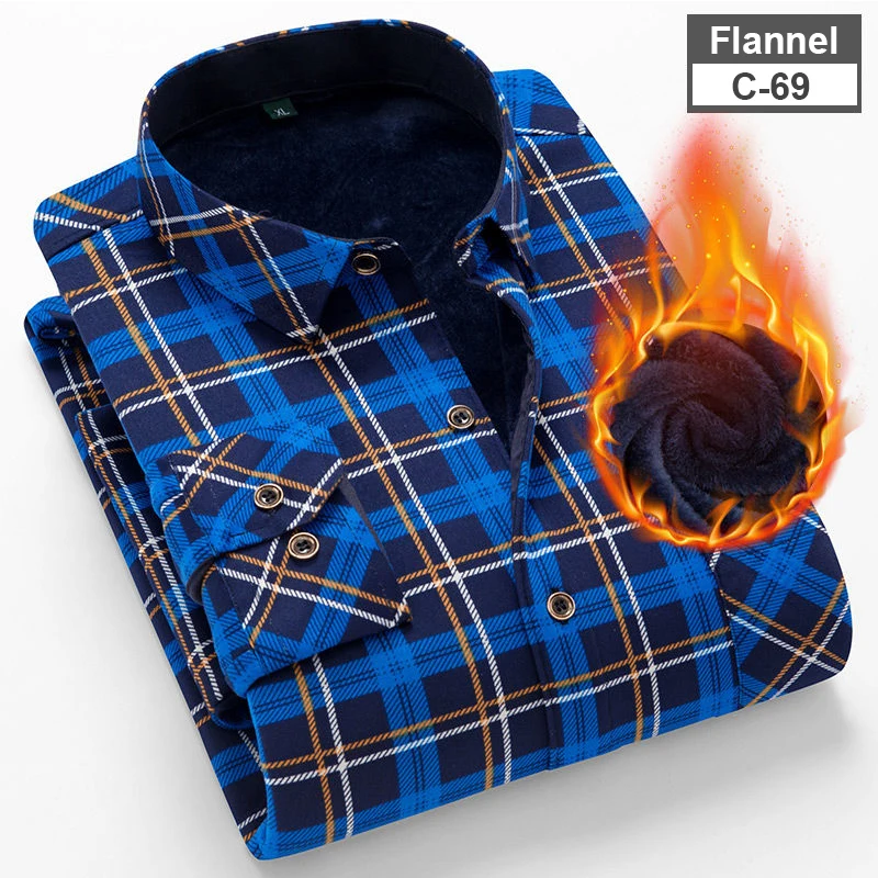 NIGRITY 2018 Autumn Winter Men's Long Sleeve Plaid warm Thick Fleece lining Shirt fashion soft Casual flannel plus size L-4XL