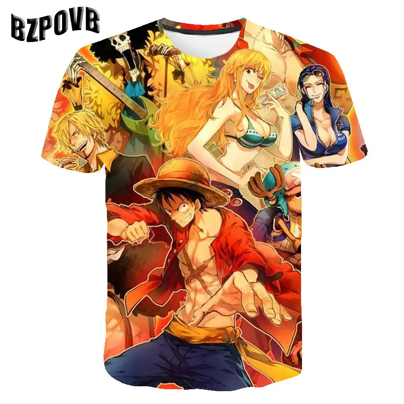 New Fashion Casual Breathable Short Sleeve T-shirt Mens Fashion 3D Print Nautical King and Naruto Pattern Shirt Short Sleeve Te