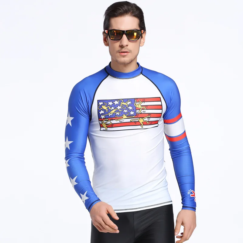 SBART 2017 Mens Rash Guards Long Sleeves Sunscreen Swimwear Quick