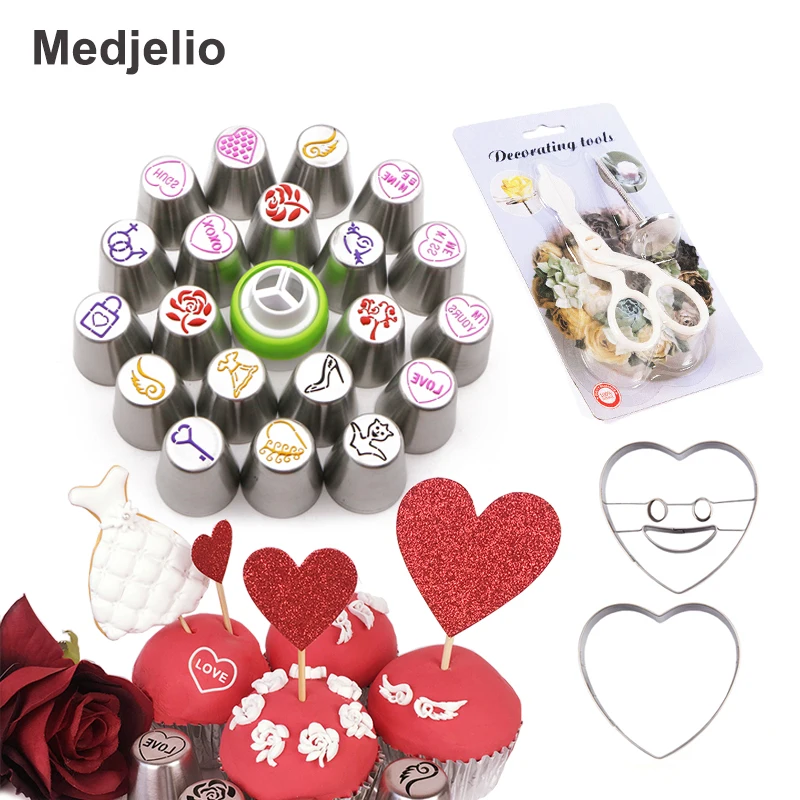 

Medjelio 2018 Valentine's Cake Pastry Nozzle Decorating Tools Russian Tulip Icing Piping Tips Baking Cookie Cutter Mold Coupler