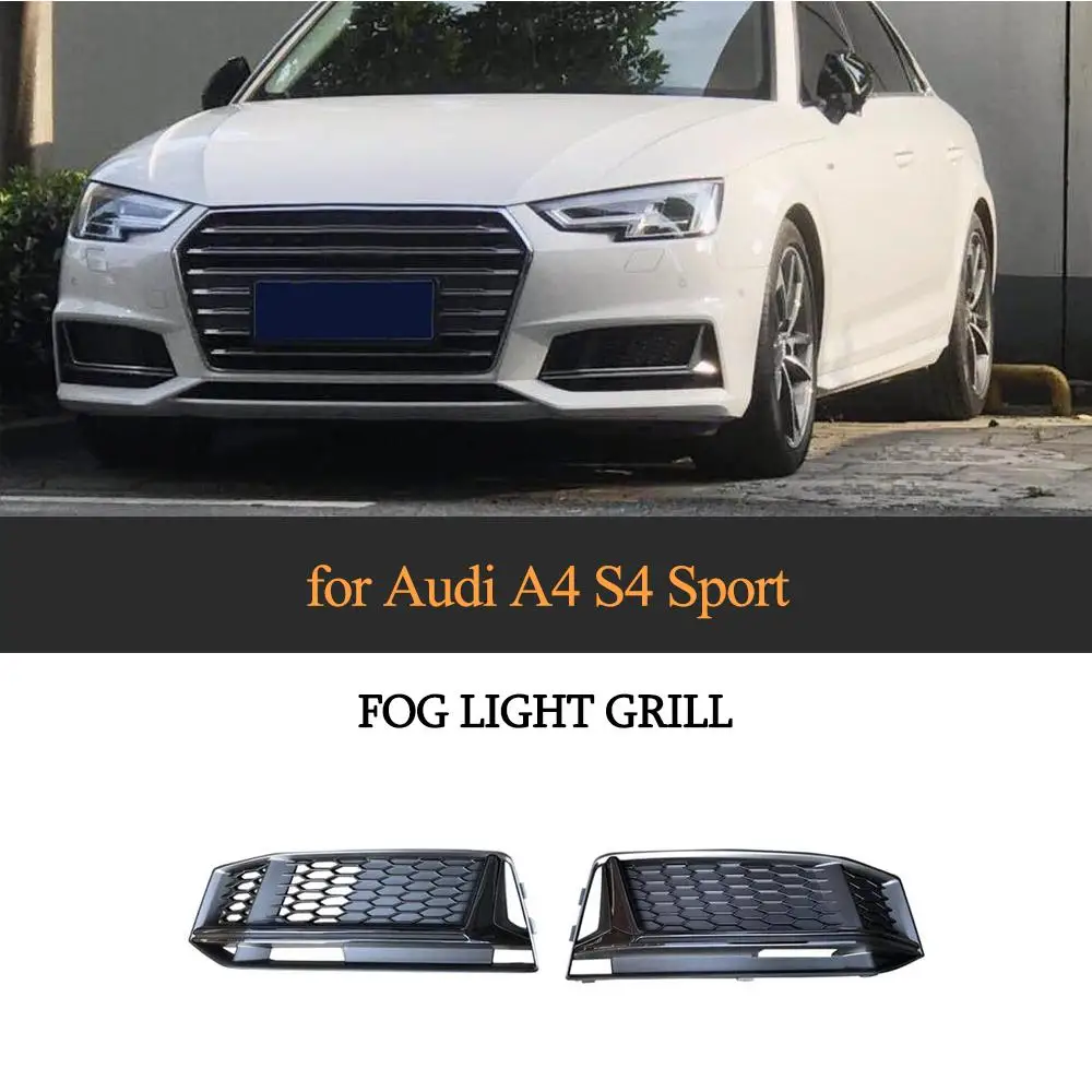 

One Pair Car Front Bumper Fog Light Grill Trim Cover for Audi A4 Sline S4 2017-2019 Glossy Black Car Spoiler