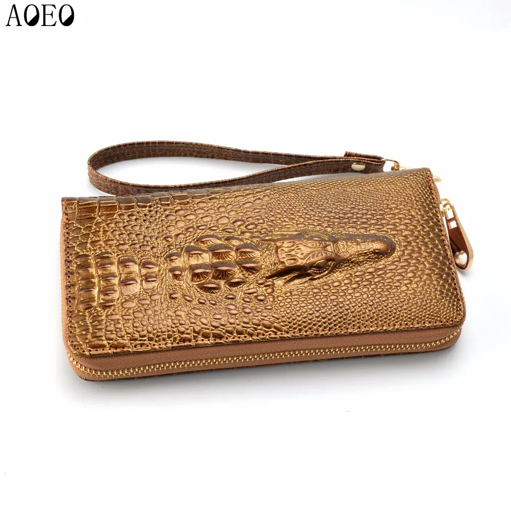 

AOEO wallet women leather crocodile with cell phone pocket Wristlet card holder Coin Purse Rfid Long womens wallets and purses