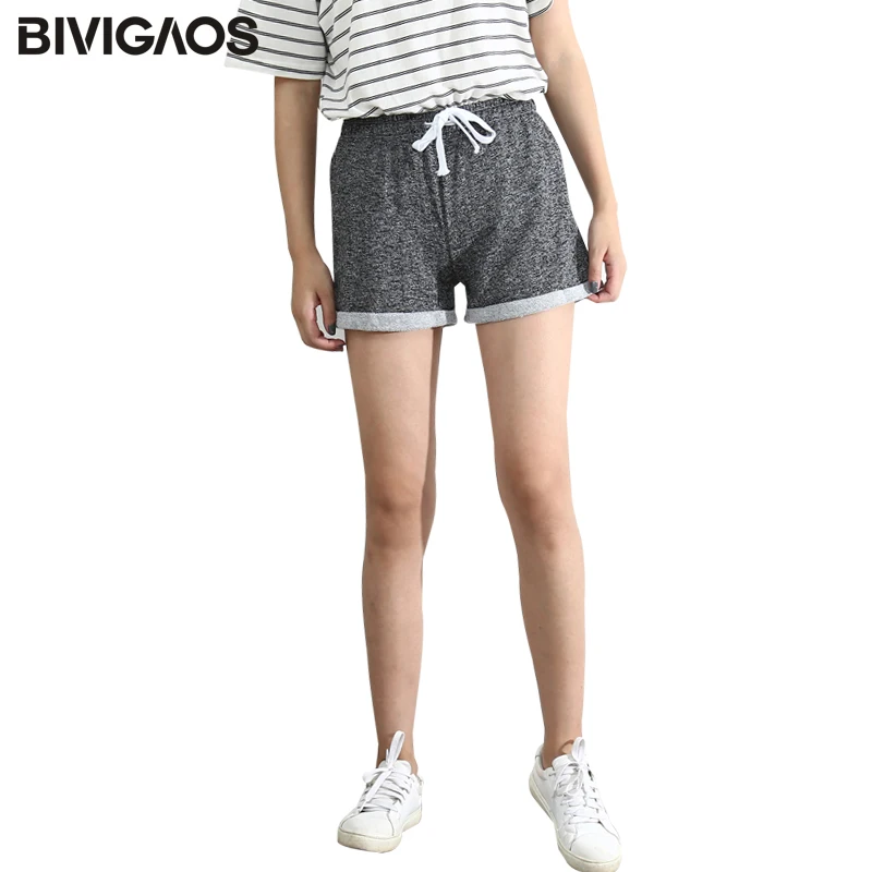 

BIVIGAOS Summer Womens Drawstring Wide Leg Shorts Loose Workout Shorts Female Hemming Terry Short Home Casual Shorts For Women