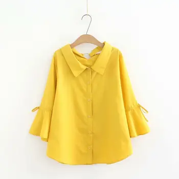 

Plus Size Female Blouse Korean 3/4 Sleeved Pure Color Office Wear Top