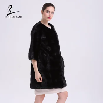 

2019 New Luxury Elegant 100% Real Natural Mink Fur Coats Casual O Neck Women Winter Genuine Half Sleeve Fur Coat Black Jackets