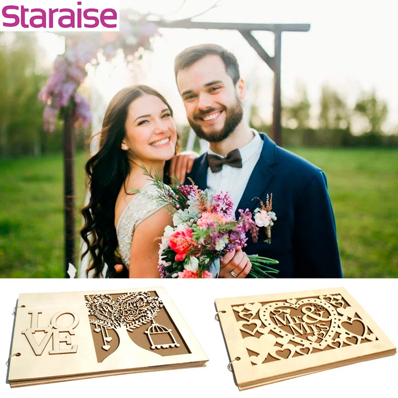 Staraise Wedding GuestBook Wooden Wedding Sign Signature Mrs&Mr Photo Frame Wedding Decor Rustic Wedding Guestbook Party Favor