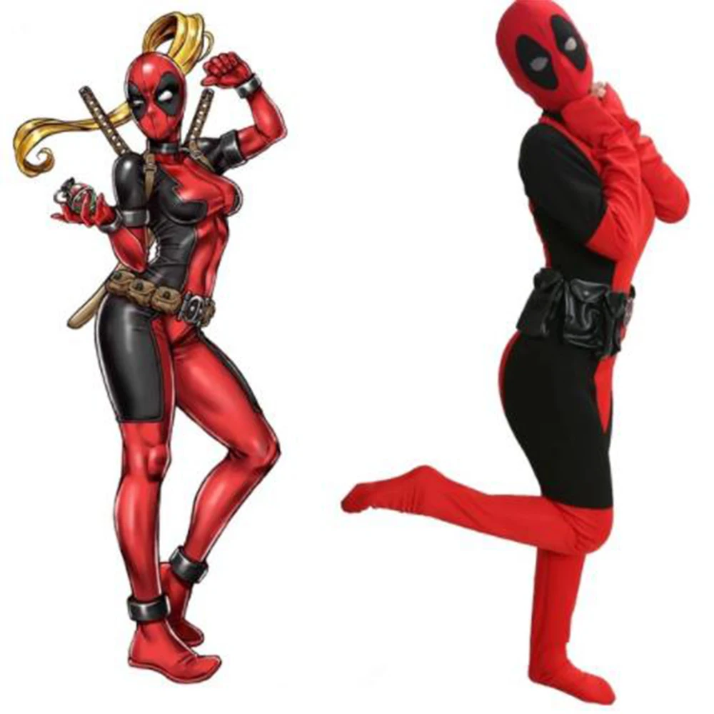 Coslive Lady Deadpool Cosplay Costume Adult Women Sexy Red Black Full