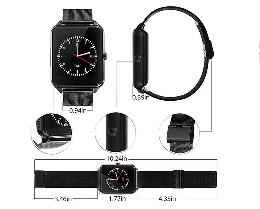 Smart Watch with SIM Card Slot Fitness Watch Camera Call SMS Remind Sleep Monitor Pedometer for Andorid and ios Z60