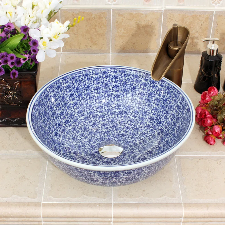 

Europe Vintage Style Ceramic Art Basin Sinks Counter Top Wash Basin Bathroom Sinks vanities art top wash basin blue and white