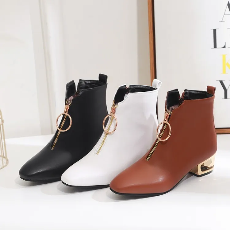 

Big Size 9 10 11-17 boots women shoes ankle boots for women ladies boots Front zipper metal decorative pendant