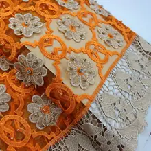 

High quality orange and apricot African tulle fabric with beads new arrivals royal blue french lace fabrics for wedding DL17