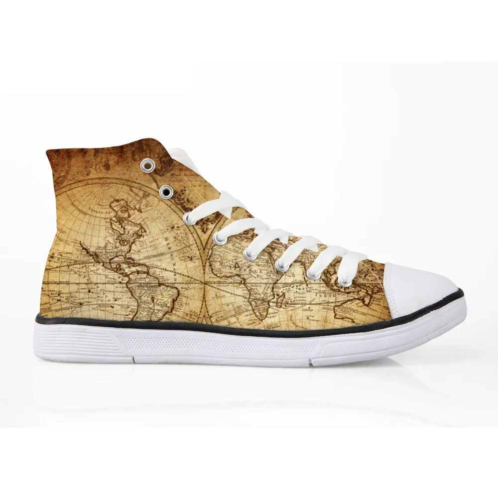 

2018 Women High Top Vulcanize Shoes World Map Pattern Canvas Shoes for Ladies Flat Shoes Woman High Top Sneakers