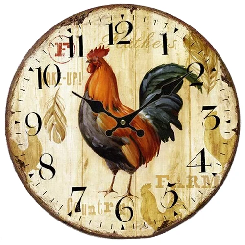 PHFU Винтаж потертый шик животные и цветы стиль 34 см настенные часы дома Спальня Кухня кварцевые(узор: ферма