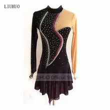 High end customized children, ladies, adult figure skating costume, Skating Skirt, Black Beige collocation, exquisite diamond 