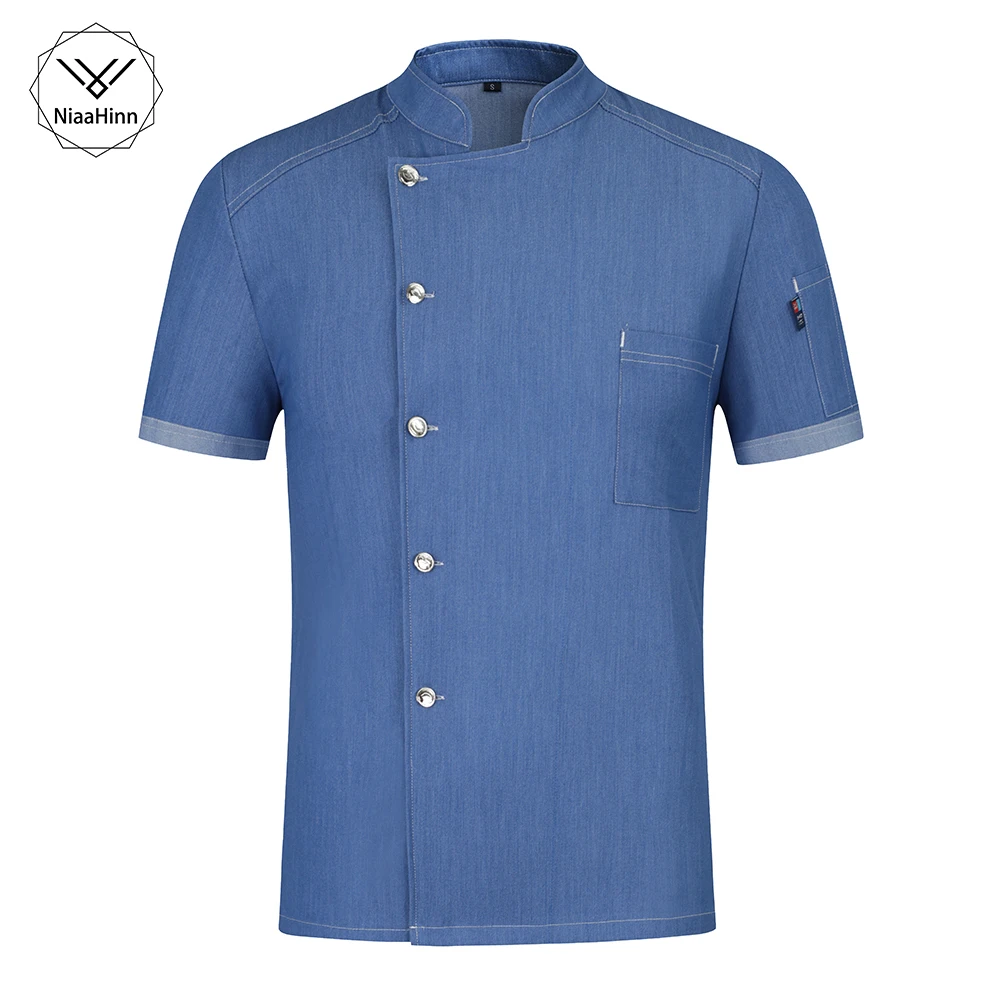 

Kitchen Work Wear Restauant Cooking Clothing Coffee Shop Chef Jacket Short Sleeve Denim Bar Kitchen Chef Uniform Chef coat Apron