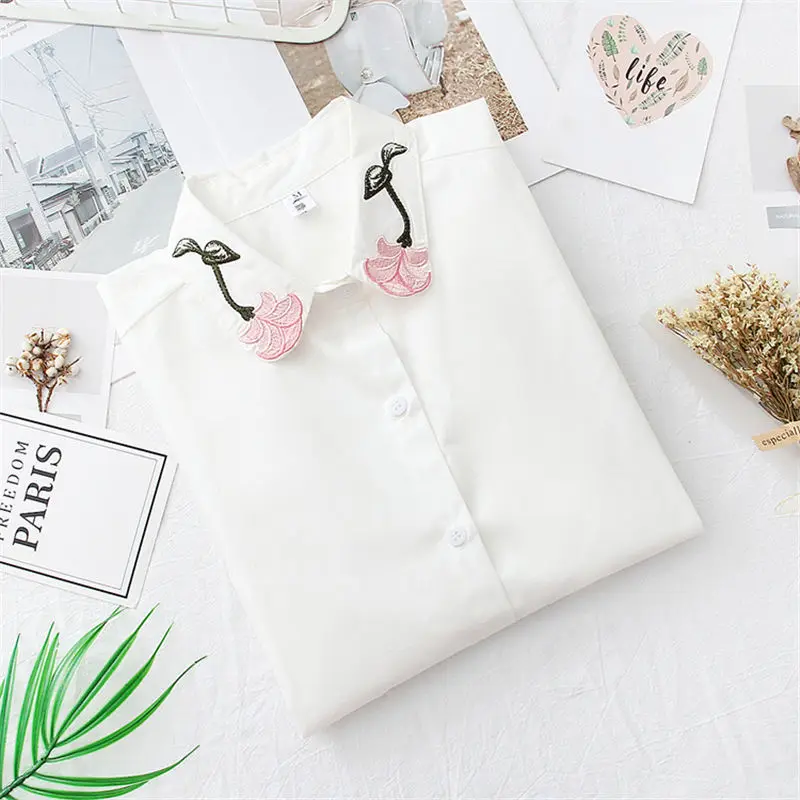 

Korea Spring Shirt Women Cotton Tops White Floral Embroidery Shirt Feminine Blouse Casual Clothes Fashion Lady Blouses Top
