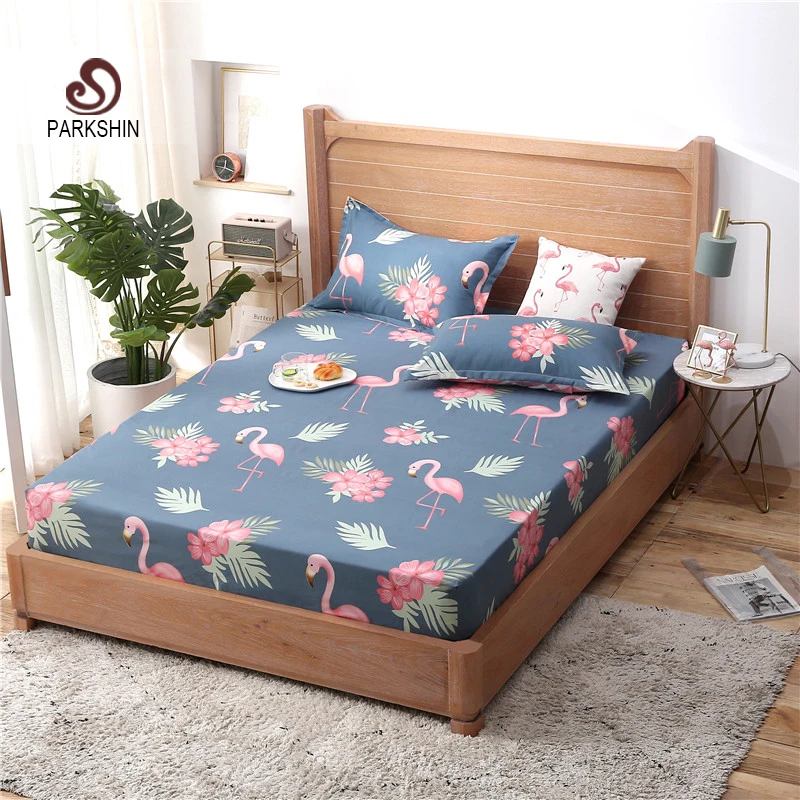 

Parkshin 1PCS Cartoon Flamingos Bed Sheets On Elastic Band With Rubber Sheet Double Single Mattress Covers Adult Corner Linen