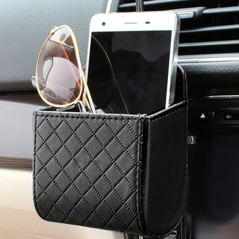 

Auto Vent Outlet Trash Box PU Leather Car Mobile Phone Holder Storage Bag Organizer Automobile Hanging Box Car Styling