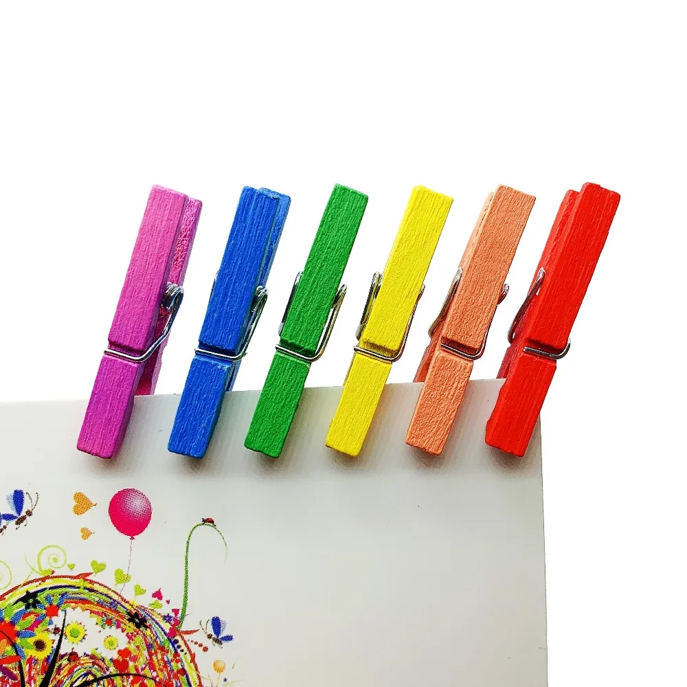 

50pcs 3cm Mini Color Wooden Clips For Photo Decorations Paper DIY Design Clothing Spring Clip Message Cards Office Supply Shirts