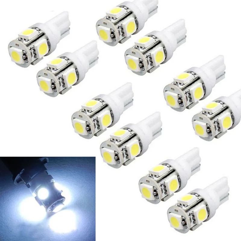 

10Pcs New Hot T10 Wedge 5-SMD 5050 Car LED Light Bulbs 192 168 194 W5W 2825 158 Cool White