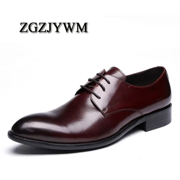 

ZGZJYWM Spring/Autumn Men Luxury Black/Red Genuine Leather Dress Wedding Pointed Toe Oxford Lace-Up Formal Male Office Shoes