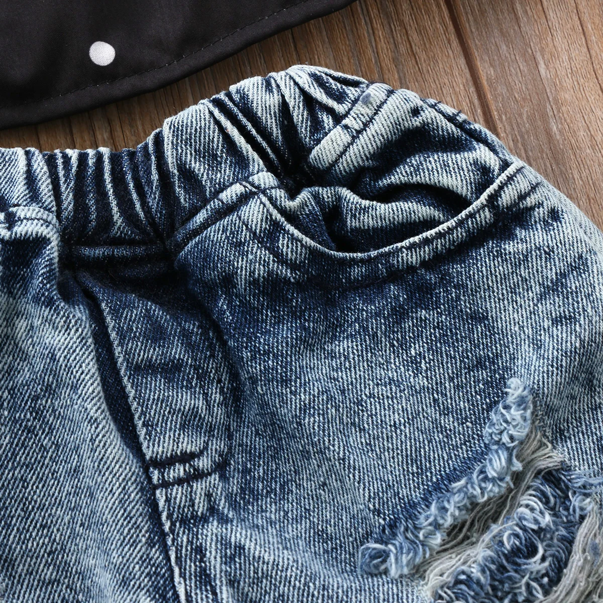 Дети мода девушки Patch Denim отверстие стиль Горячая Распродажа эластичный пояс синий Однотонные джинсы От 6 месяцев до 5 лет