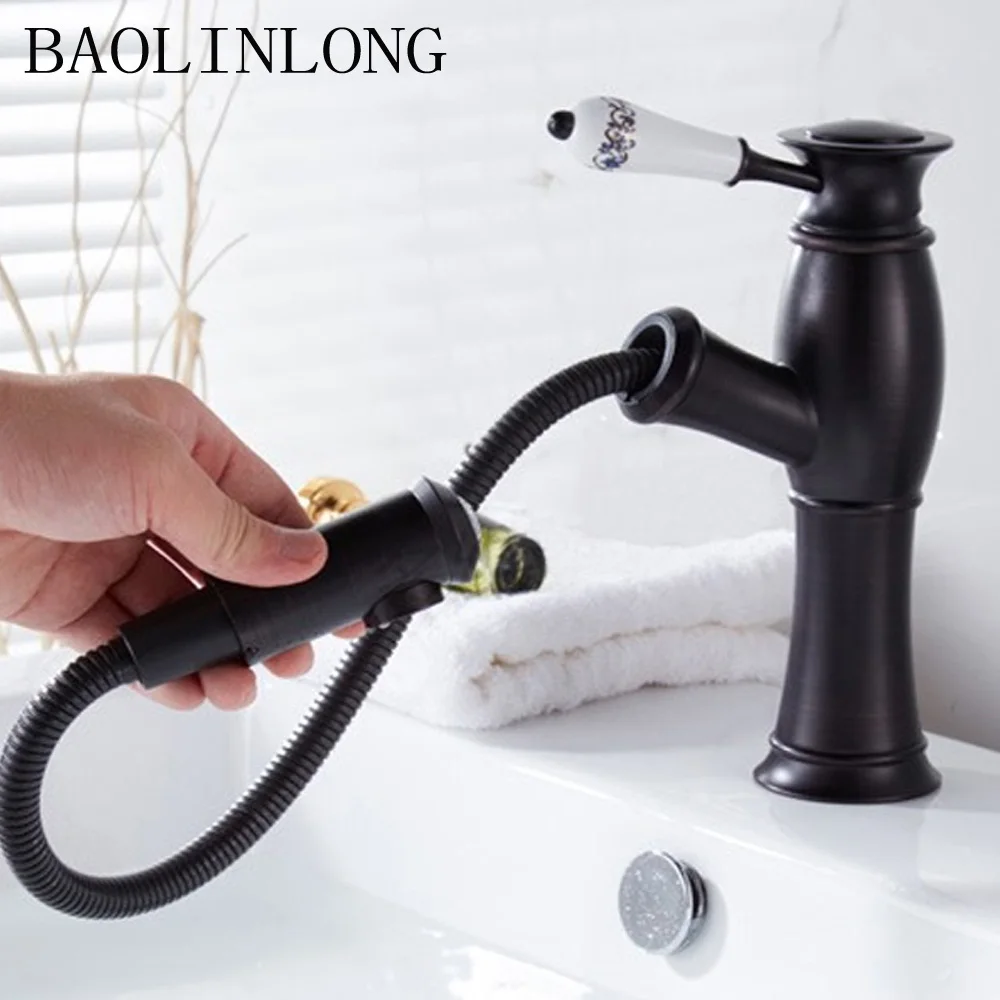 BAOLINLONG Brass Pull Out Bathroom Basin Faucet Vanity Vessel Deck Mount Sinks Mixer Bath Tap | Обустройство дома