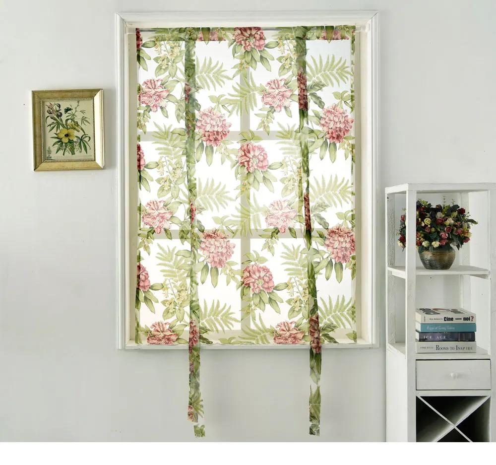 Короткая занавеска для кухонного окна, занавеска с воздушным шаром и бабочкой, прозрачная Тюлевая панель из органзы, Цветочный зеленый стержень, карманная дверь