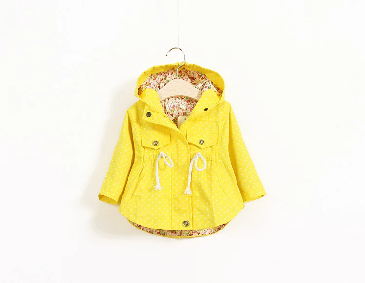 Корейское пальто для девочек хлопковая ветровка с длинными рукавами и капюшоном Осенняя детская одежда