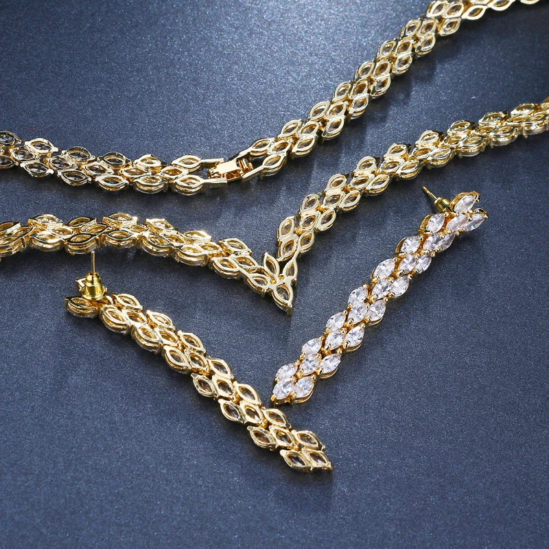 Bridal Jewelry Sets Emmaya Cubic Zirconia Wedding Party Jewelry Set Gold Color CZ Bridal Necklace Earring