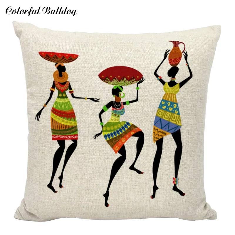 Красочные подушки Африканская женщина девушка танцы Чехлы для подушек Африканский костюм культуры декоративная подушка декоративные льняные наволочки - Цвет: 4