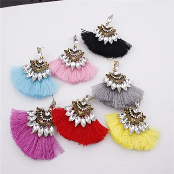 

2019 New Boho Teardrop Oxidised Rhinestone Antique Earrings 90's Long Red Tassel Drop Earrings Women's Fashion Jewelry
